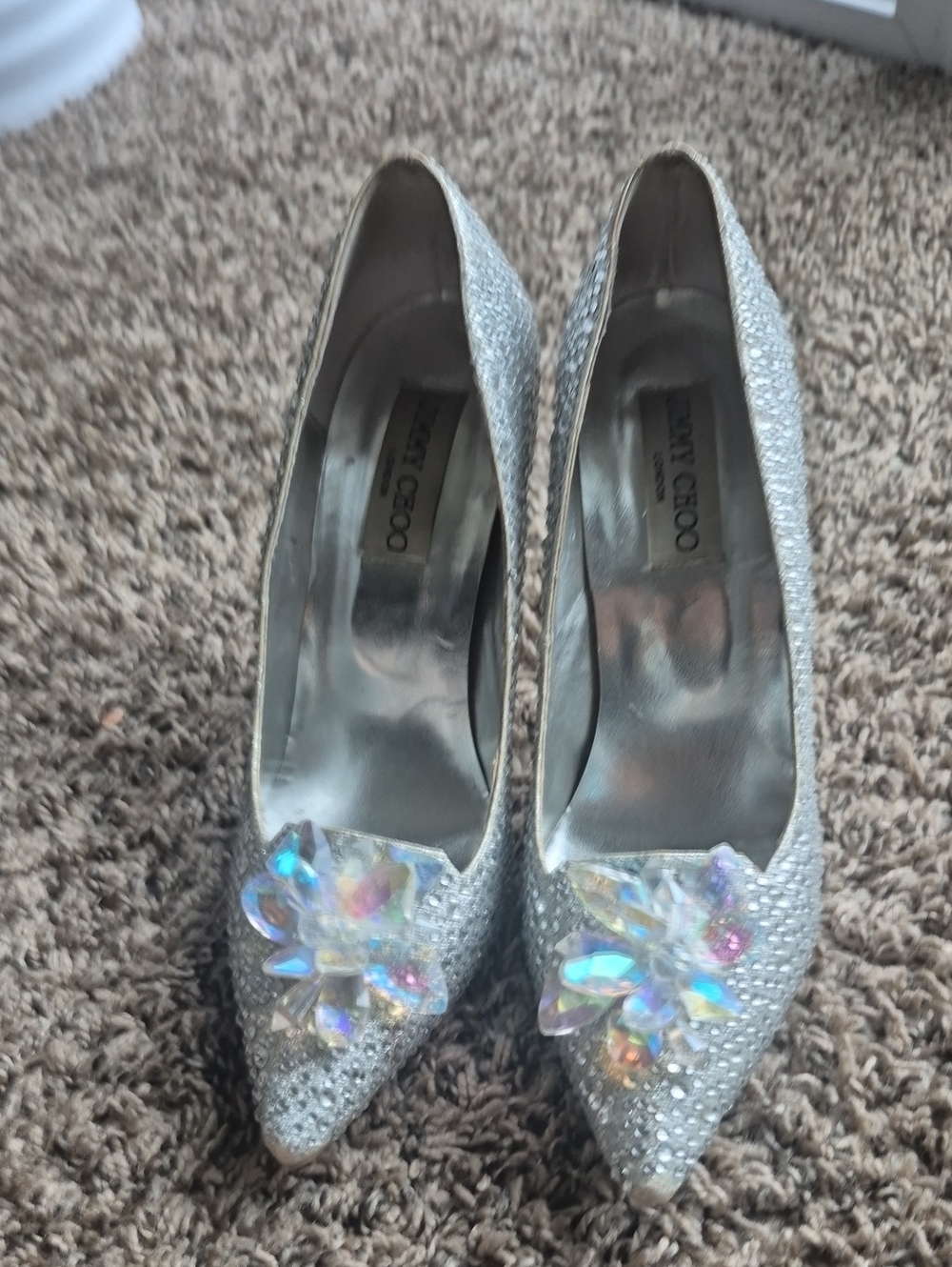 Jimmy Choo Silver Crystal-Embellished Pointed Toe Pumps